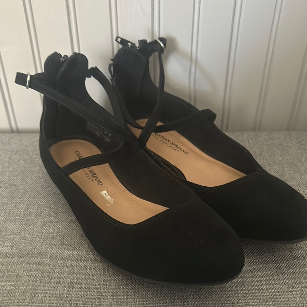 Christian Siriano Black Flats with Ankle Strap and Textured Fabric